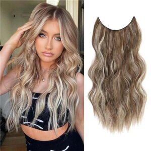 Hair Extensions 4 Secure Clips in, Light Ash Brown with Blonde Highlights